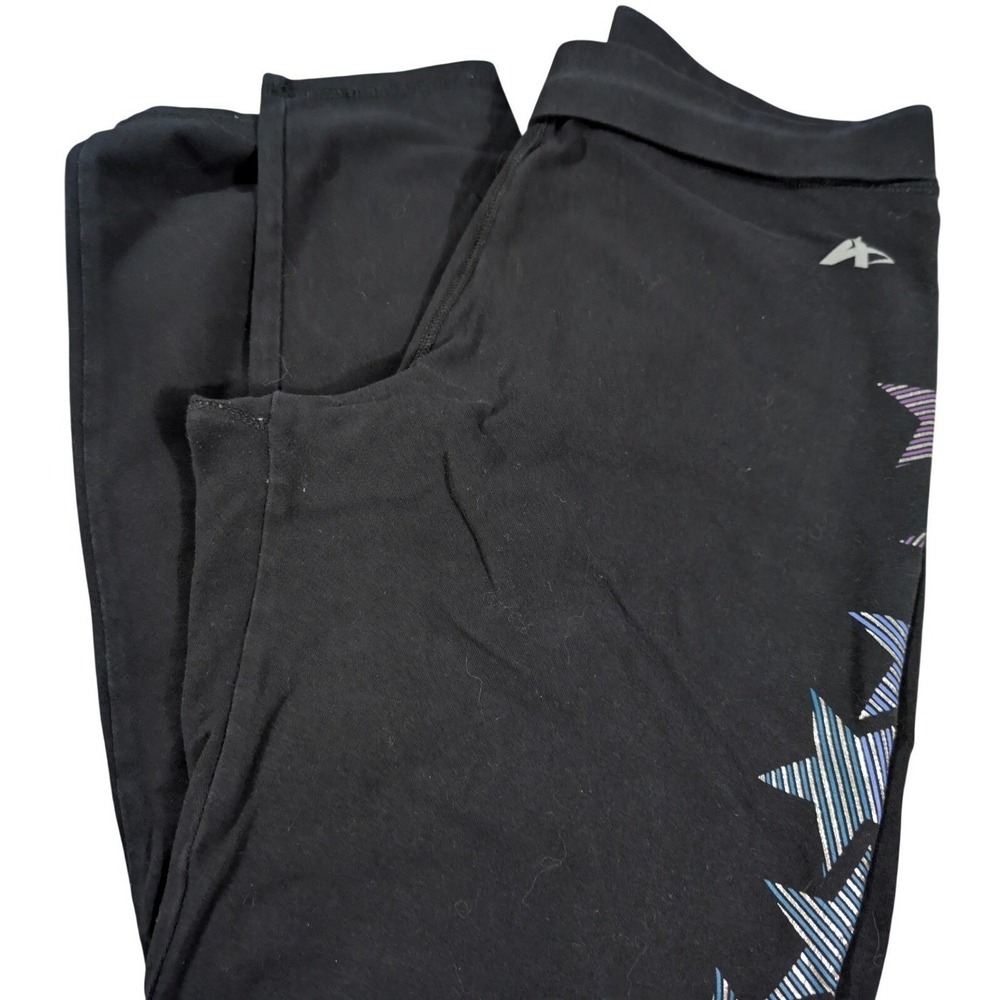 Athletech Leggings Pants Large Black Purple Teal Blue Silver Stars Stretch Gym